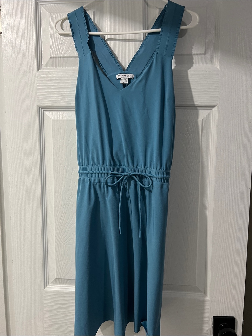 Athleta Blue Teal V‑Neck Drawstring Dress